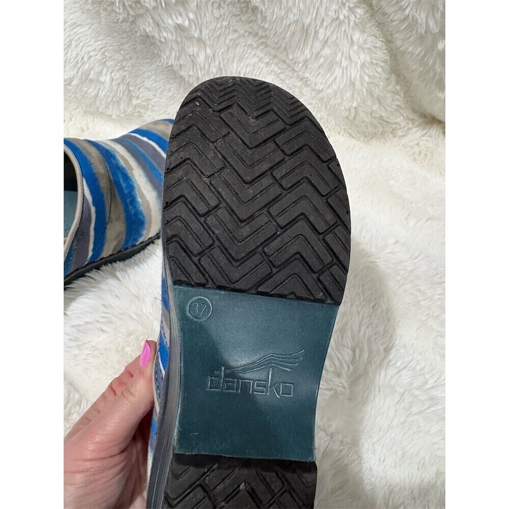 Dansko Women's Slip-On Clogs Blue Gray Striped Green Outsole EU 37 - Picture 5 of 9